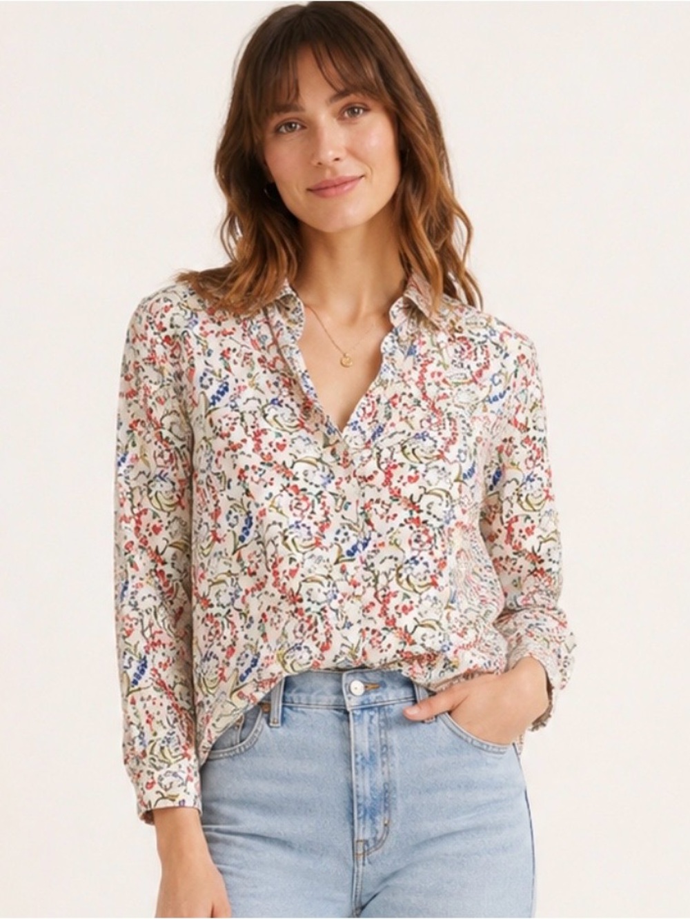 Sezane Floral Button Down Blouse Shirt Size 38: US 6